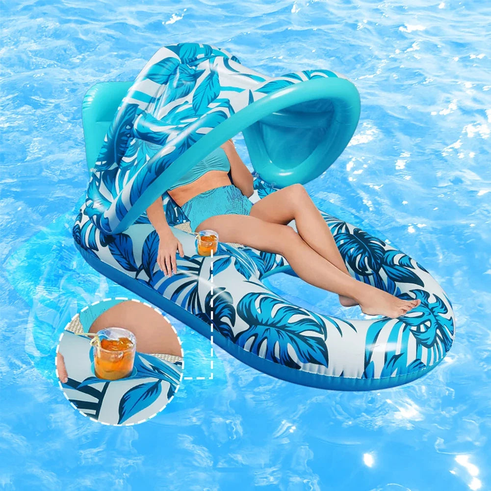 Summer Inflatable Floating Lounger Mattress With Sunshade For Pool