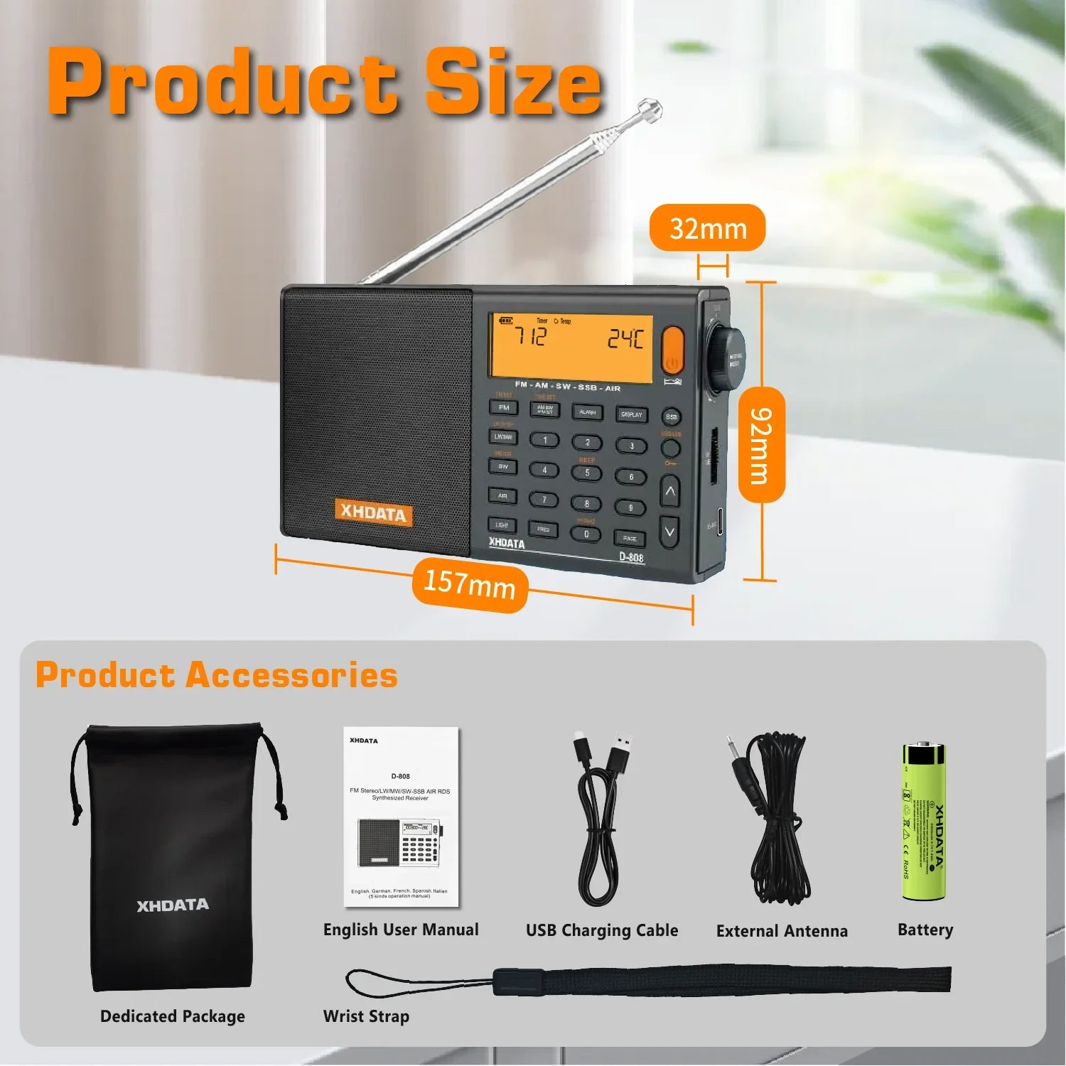 NNEOBA Full Band AM/FM/SW/MW Radio Receiver Grey