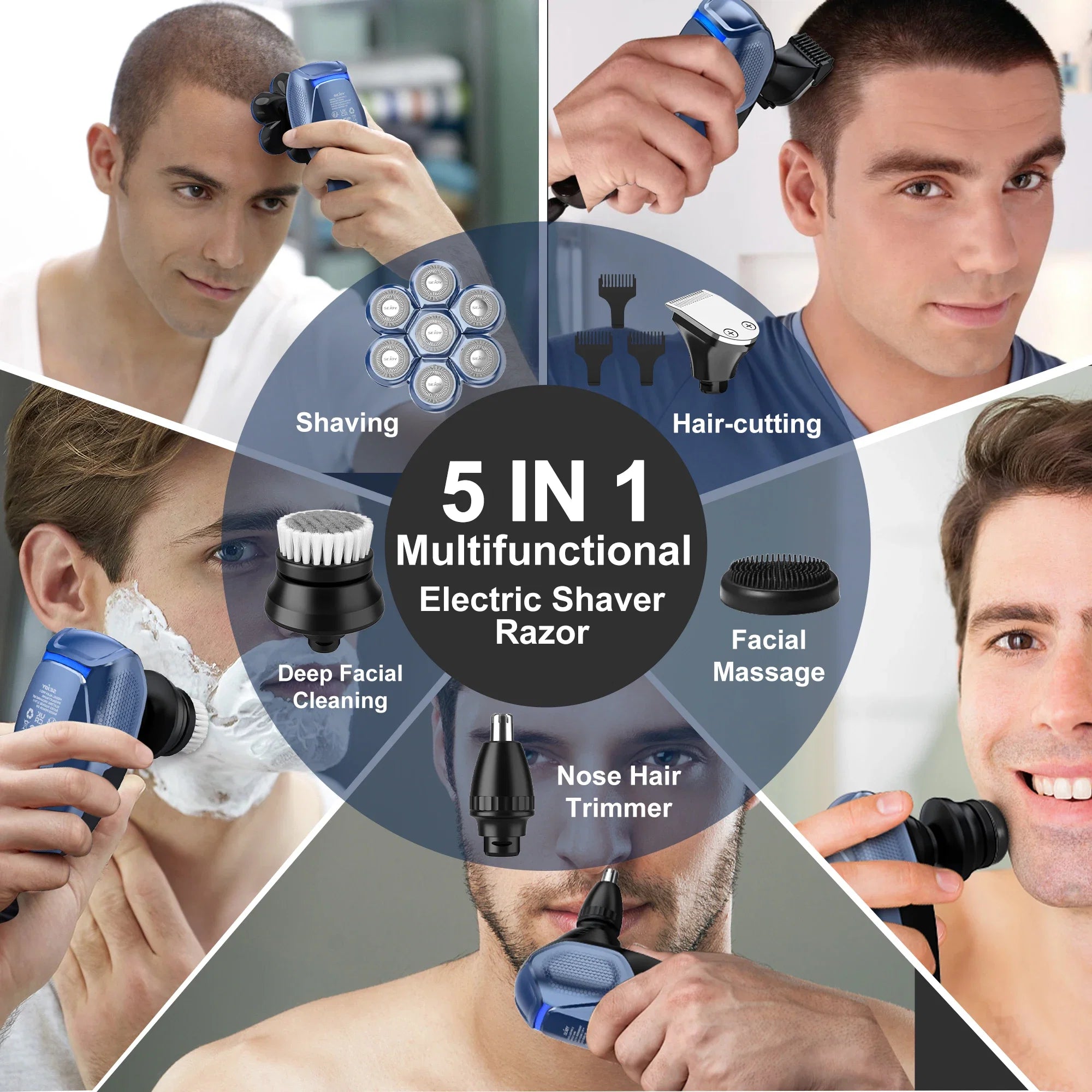 Sejoy 6-In-1 7D Head Shaver Grooming Kit