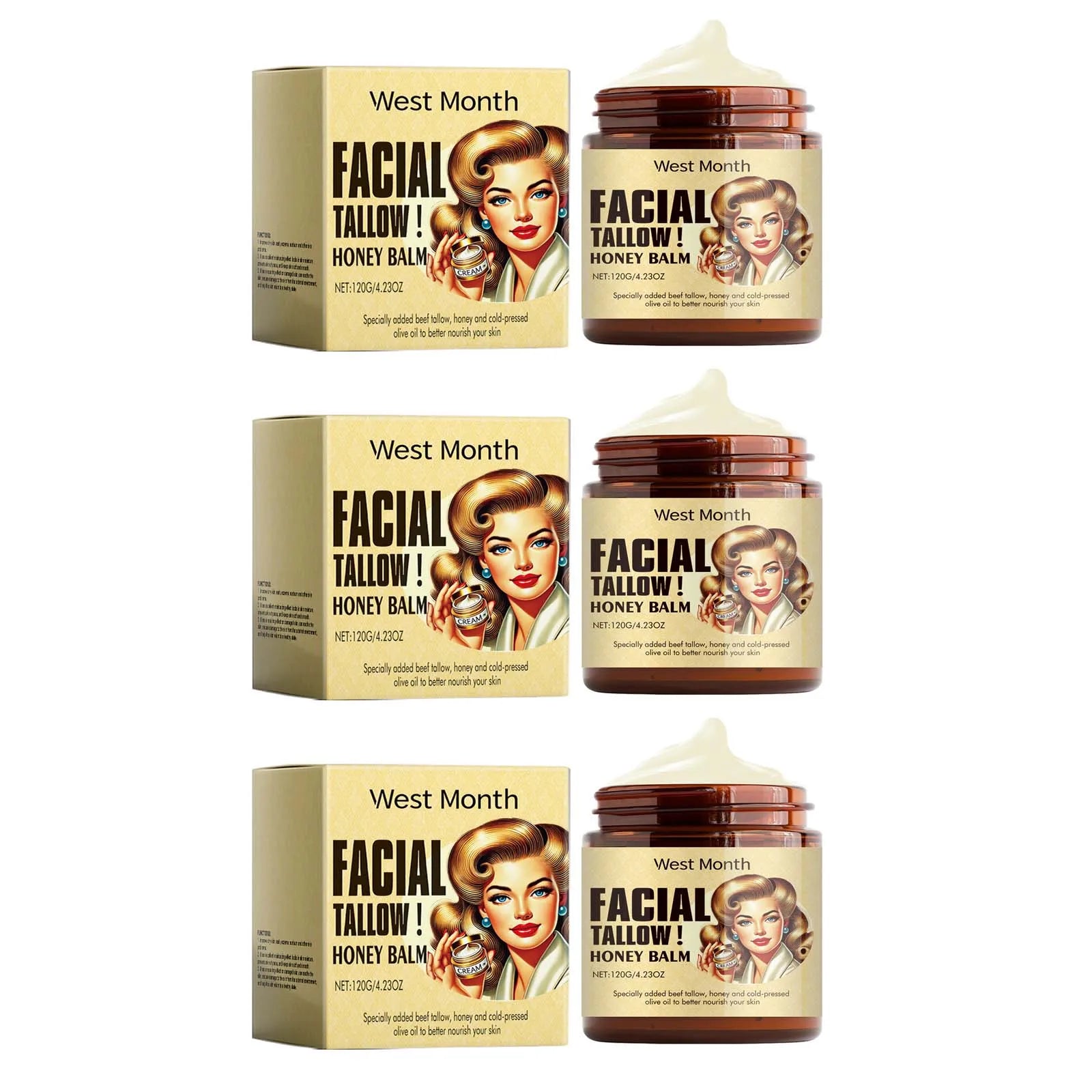 Beef Tallow Face Cream Lasting Moisturizing Soothing Facial Skin Firming Increase Facial Elasticity Nourishing Smooth Skin Care