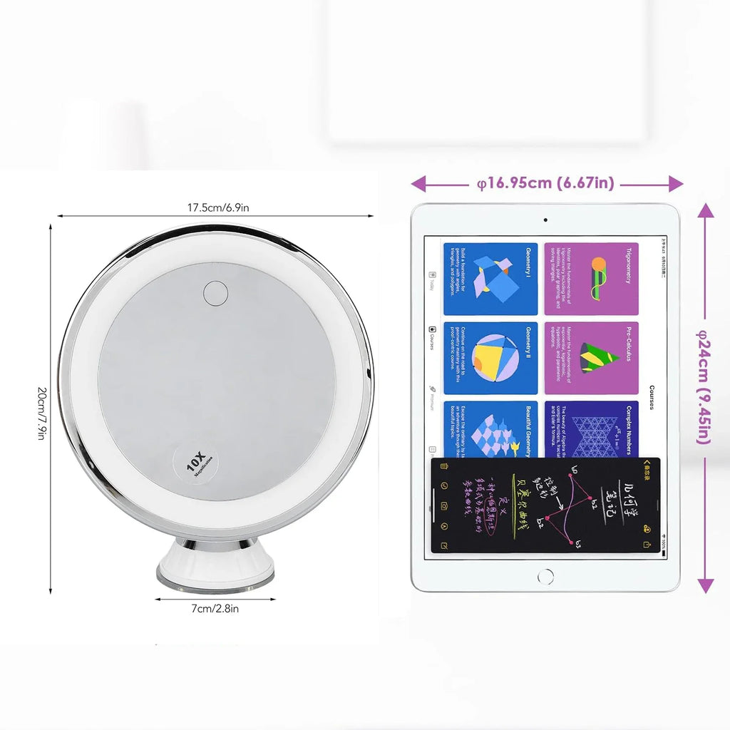 LED Makeup Mirror With 10x Magnification And Three Color Lights