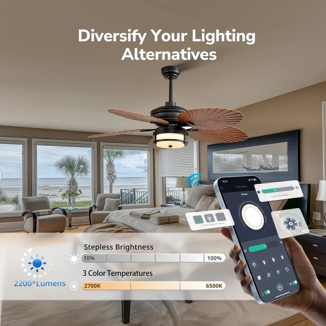Orison Outdoor Ceiling Fan With Lights Dimmable LED 6 Speed