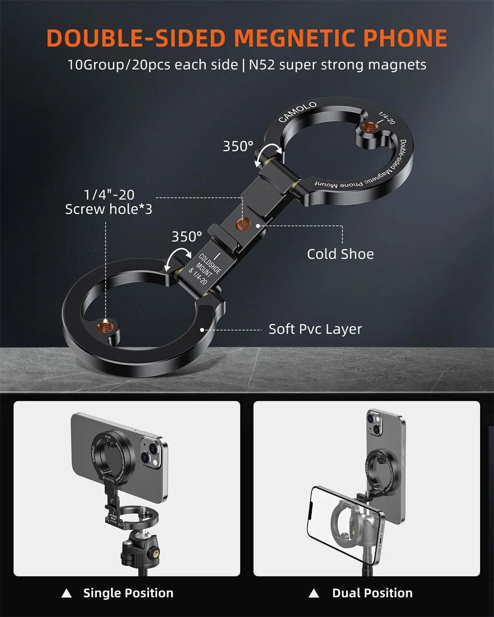 YELANGU Dual Magnetic Phone Holder for Travel and Tripod