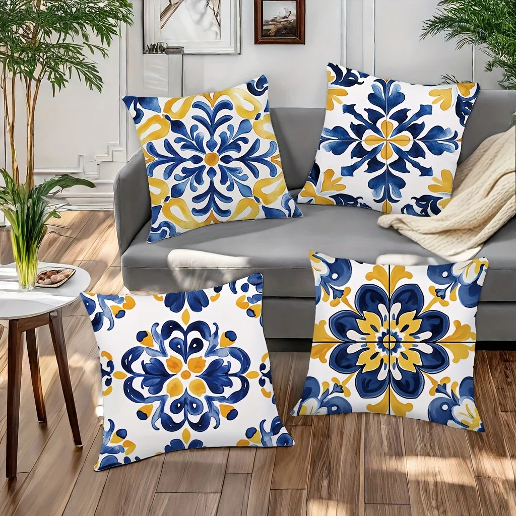 Four-Piece Tile Pattern Pillow Cover Set