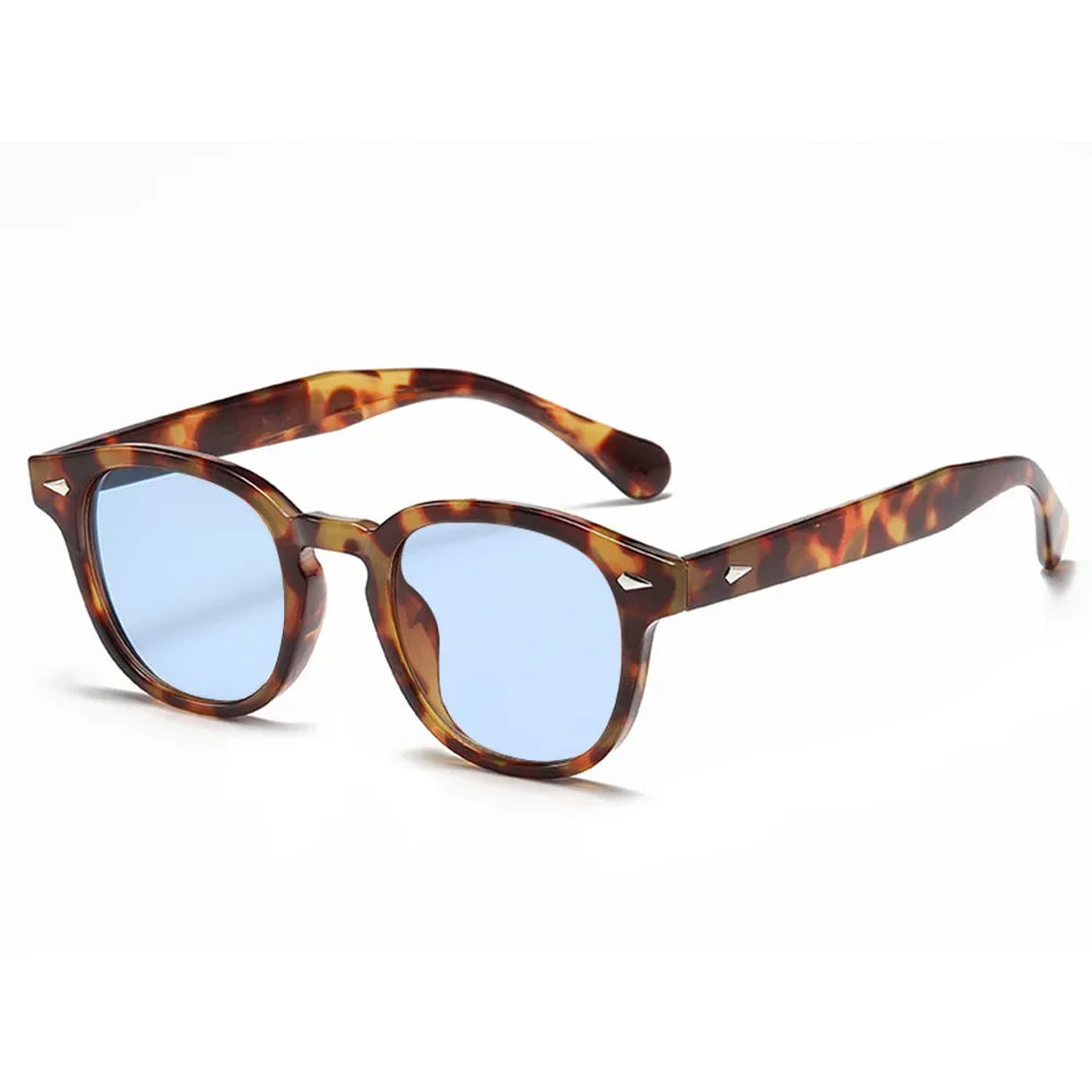 Retro Round Sunglasses Rivet Design UV400 Leopard Print