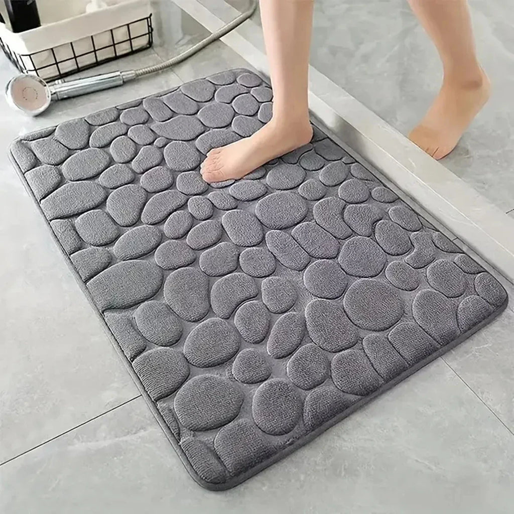 3D Cobblestone Bathroom Mat – Non-Slip Absorbent Quick-Dry Floor Rug