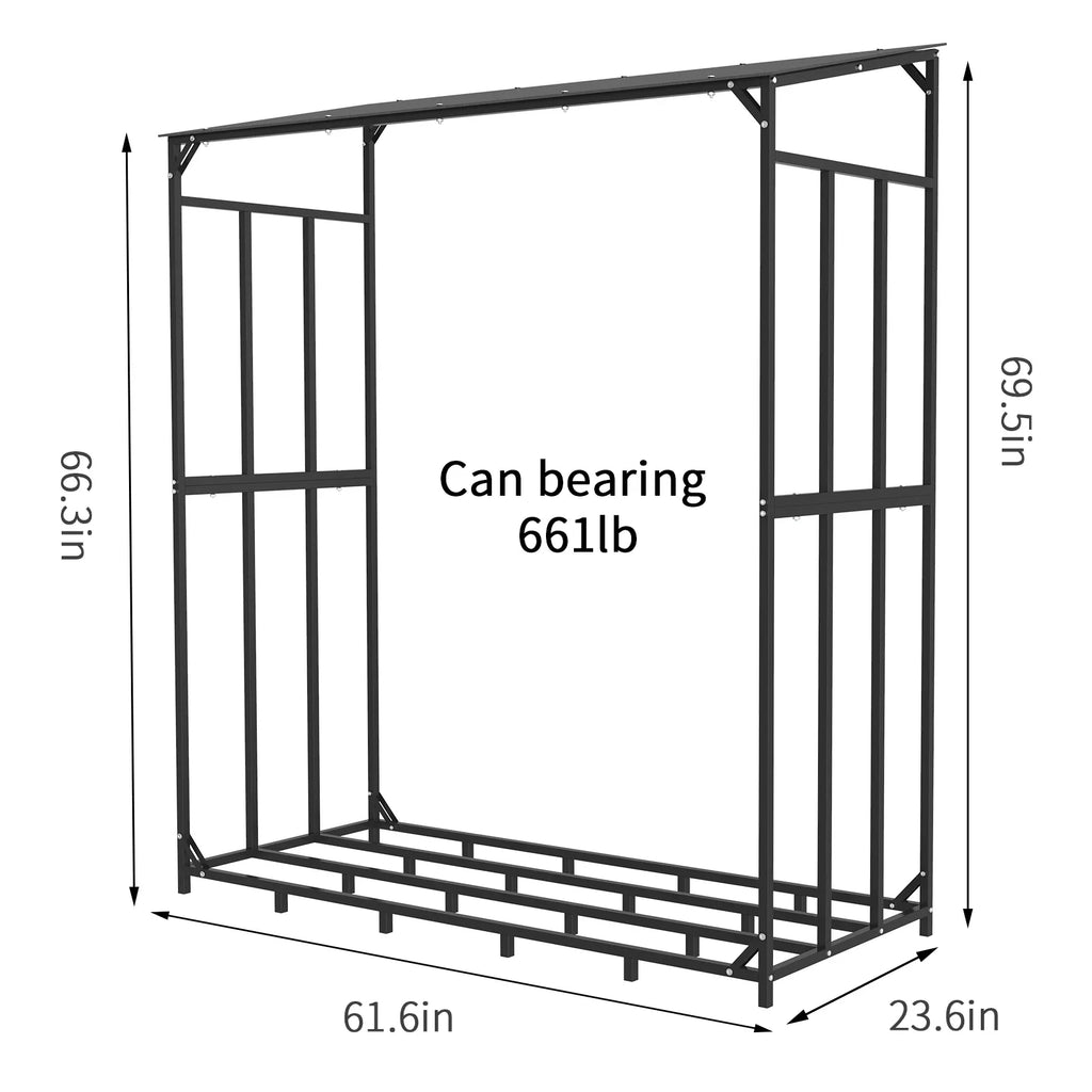 Heavy Duty Tall Metal Firewood Rack With Top Cover Outdoor