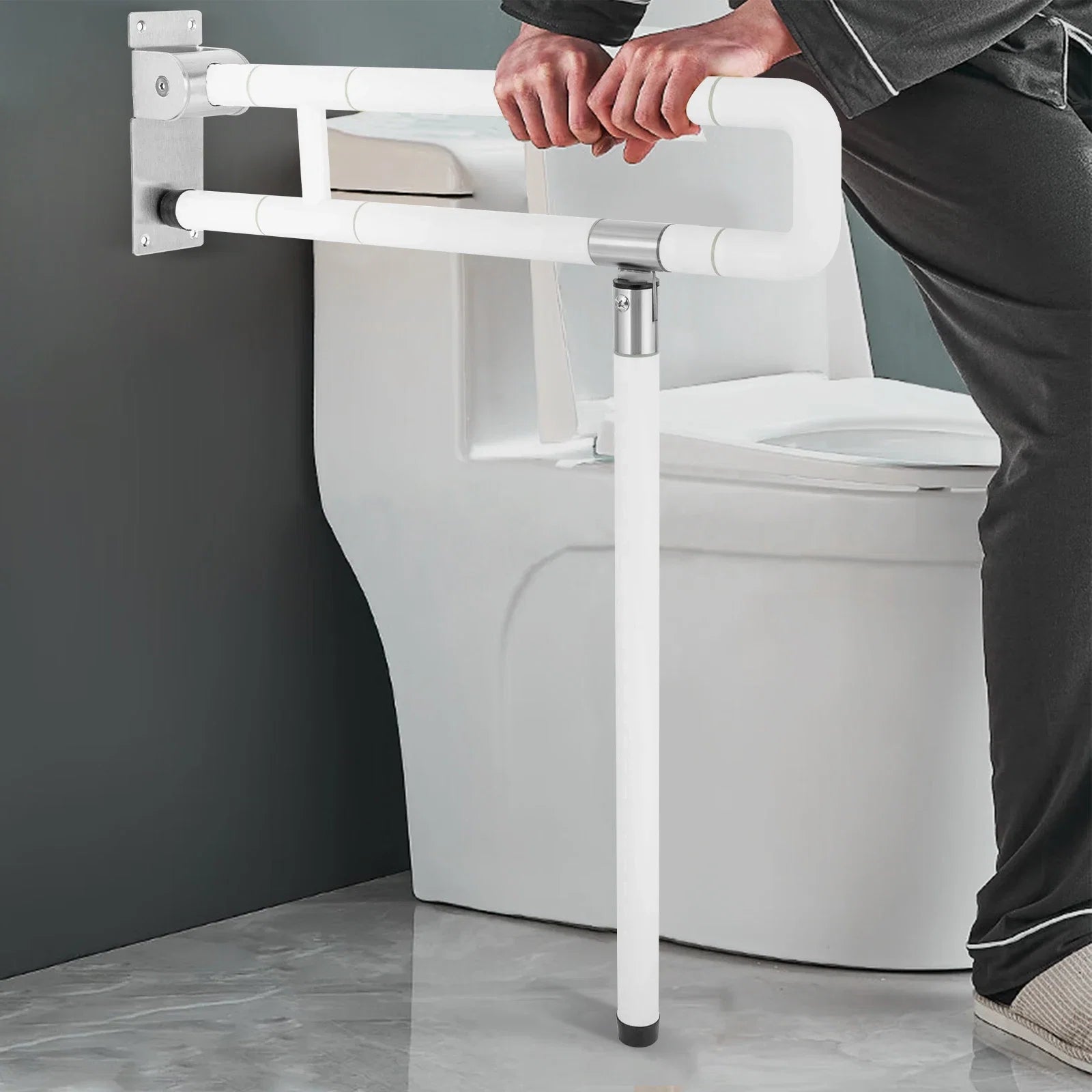 Foldable Toilet Grab Bar 100Kg Capacity ABS Stainless Steel Anti Slip Rail