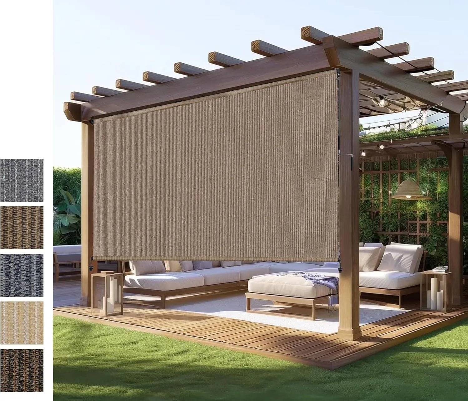 Cordless Outdoor Roller Shade UV Blocking Privacy Screen For Patio