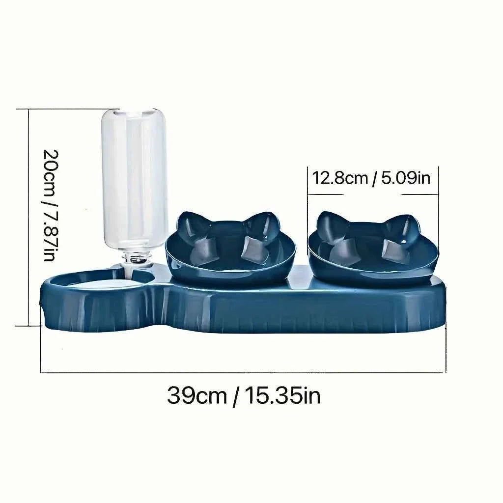 3-in-1 Cat Food & Water Bowl Set with Gravity Water Feeder