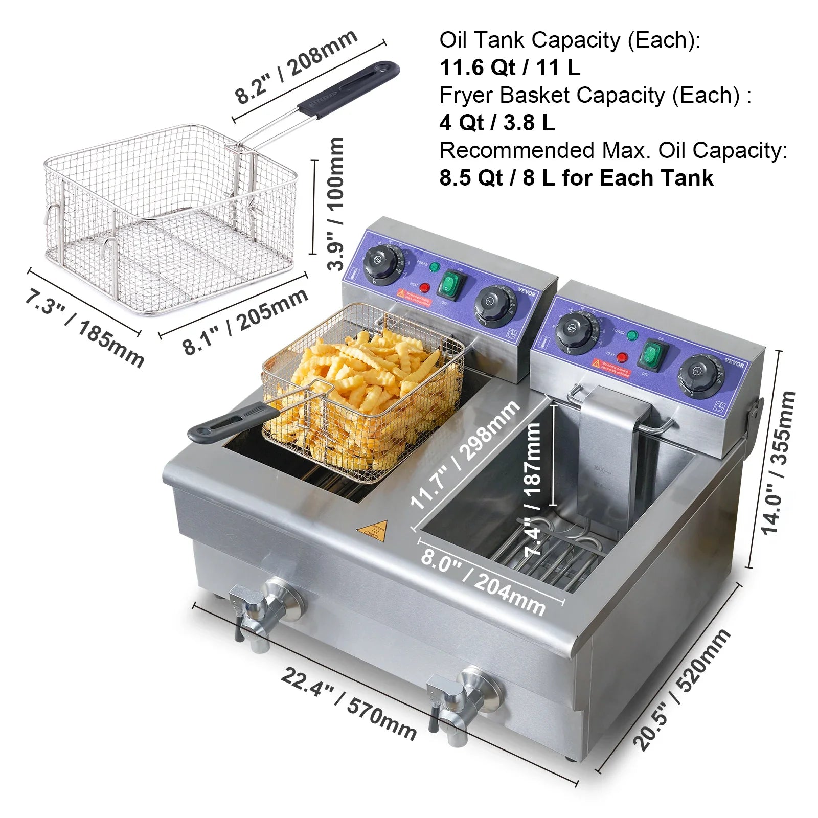 SucceBuy Electric Deep Fryer With Dual Removable Tanks