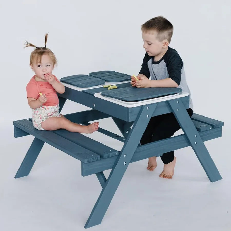 XIUWO 3in1 Kids Picnic Table With Sand Water Sensory