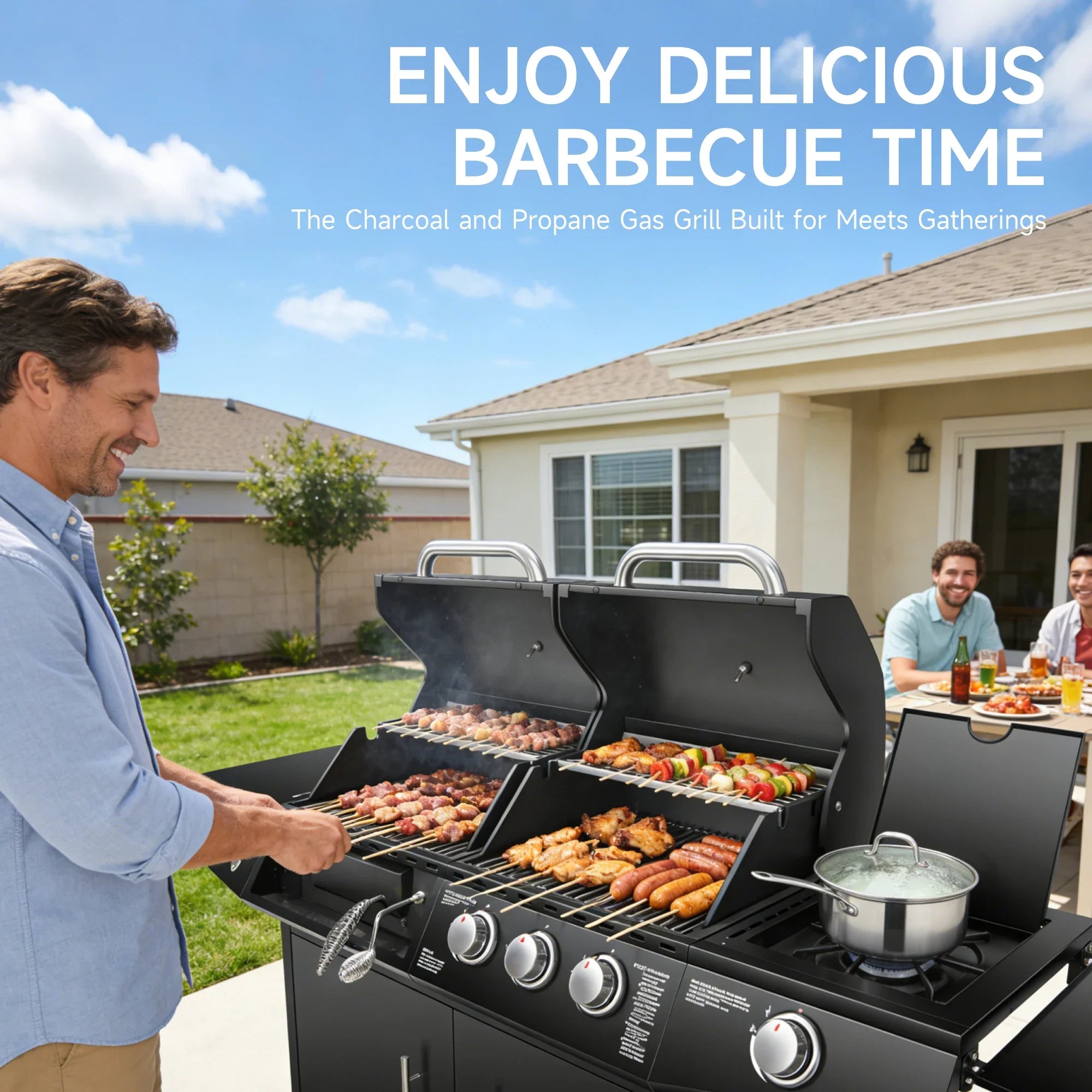 Dual Fuel Gas And Charcoal Grill With Side Burner 40,000 BTU