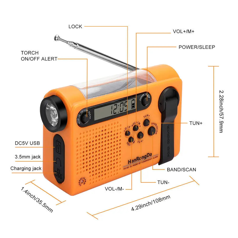 NNEOBA Solar Hand Crank Emergency Radio 3-in-1 Orange