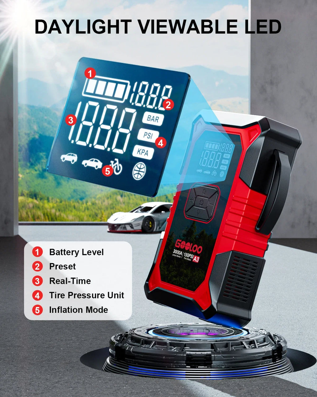 GOOLOO A3 Jump Starter With Air Compressor 3000A Car Booster