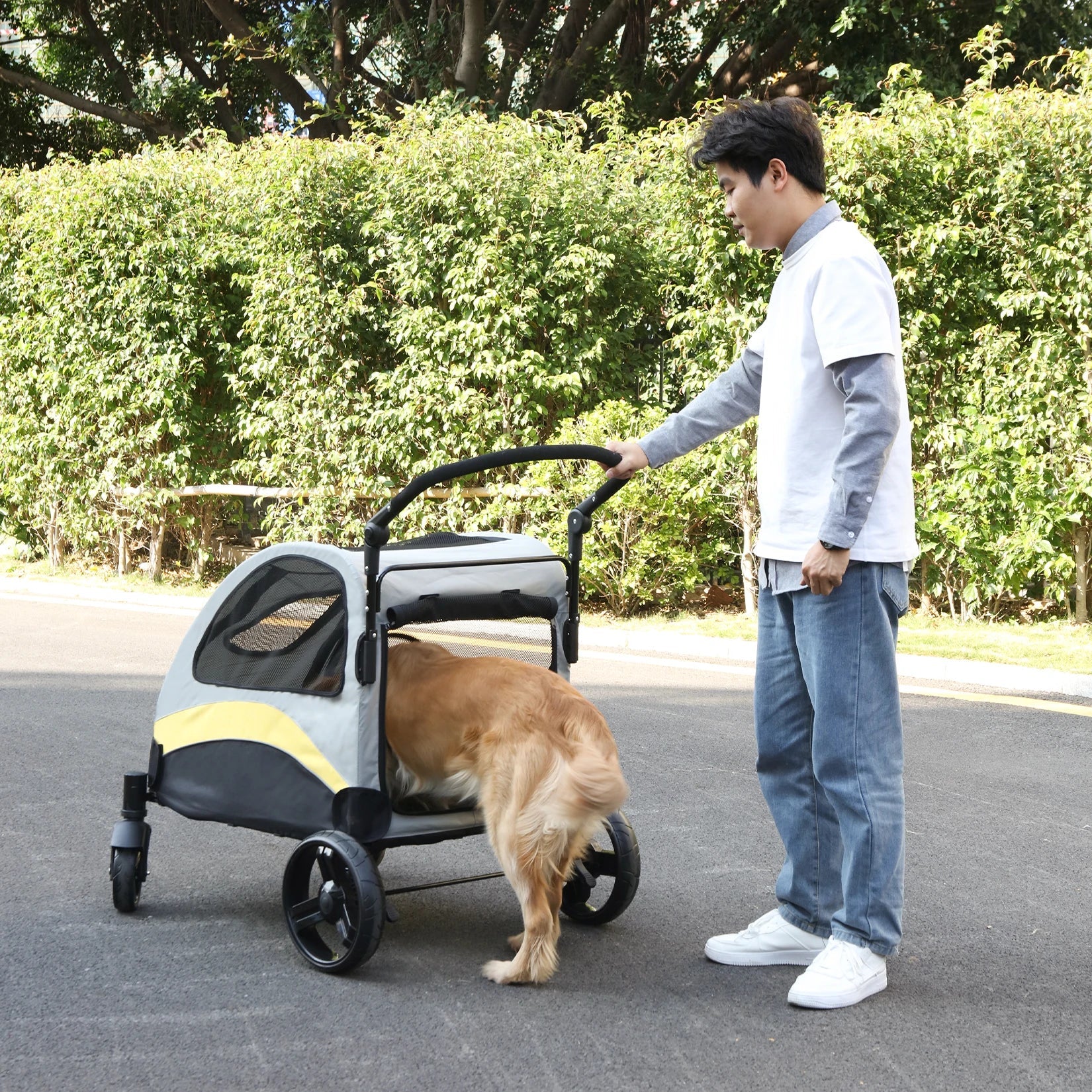 Portable Dog Stroller 4 Wheels Foldable Travel Carrier Outdoors