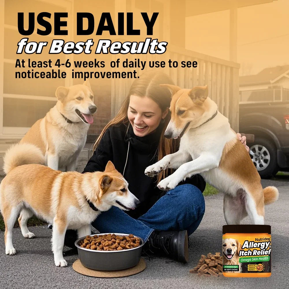 Nutridog Allergy Relief Dog Chews Omega 3 Vitamin C Support
