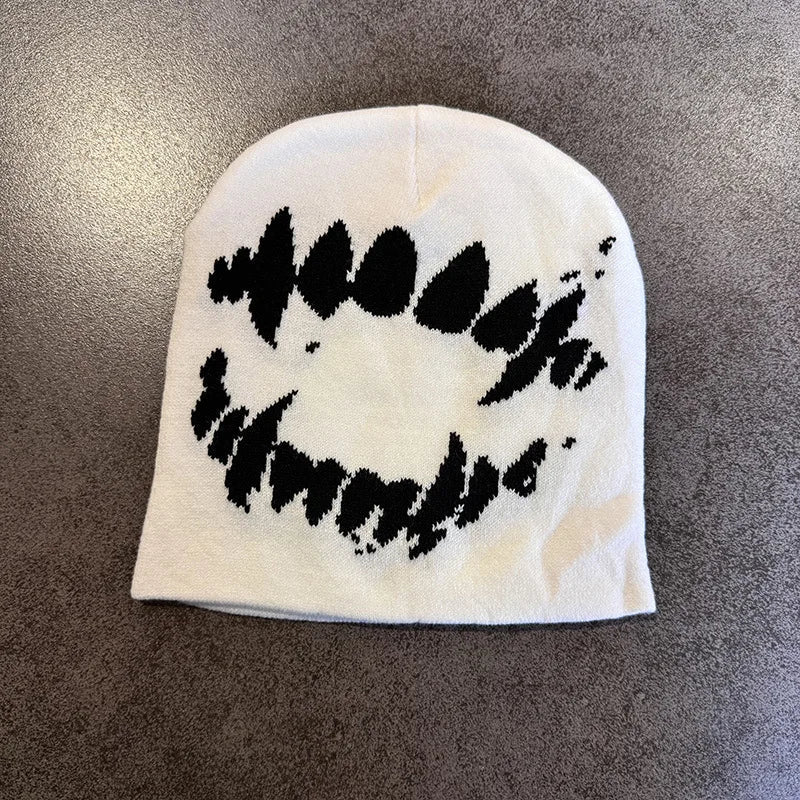 Women Hat Knitting Beanies Goth Tooth Caps Men Y2k Streetwear Winter Fashion Pullover Kpop Harajuku Vintage Warm Hip Hop Unisex