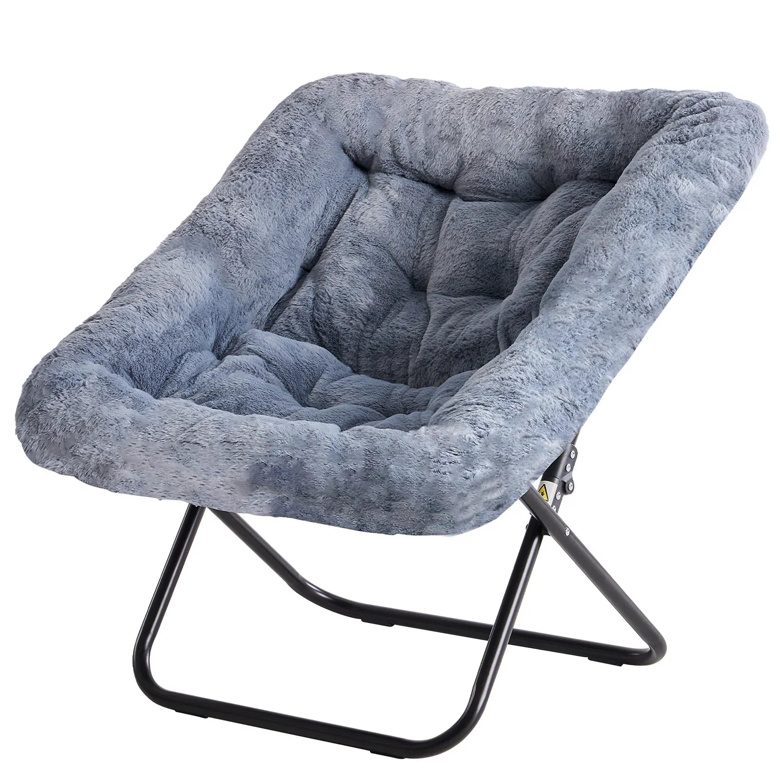 JHK Cozy Saucer Chair Soft Faux Fur Folding Lounge Chair Padded Metal Frame