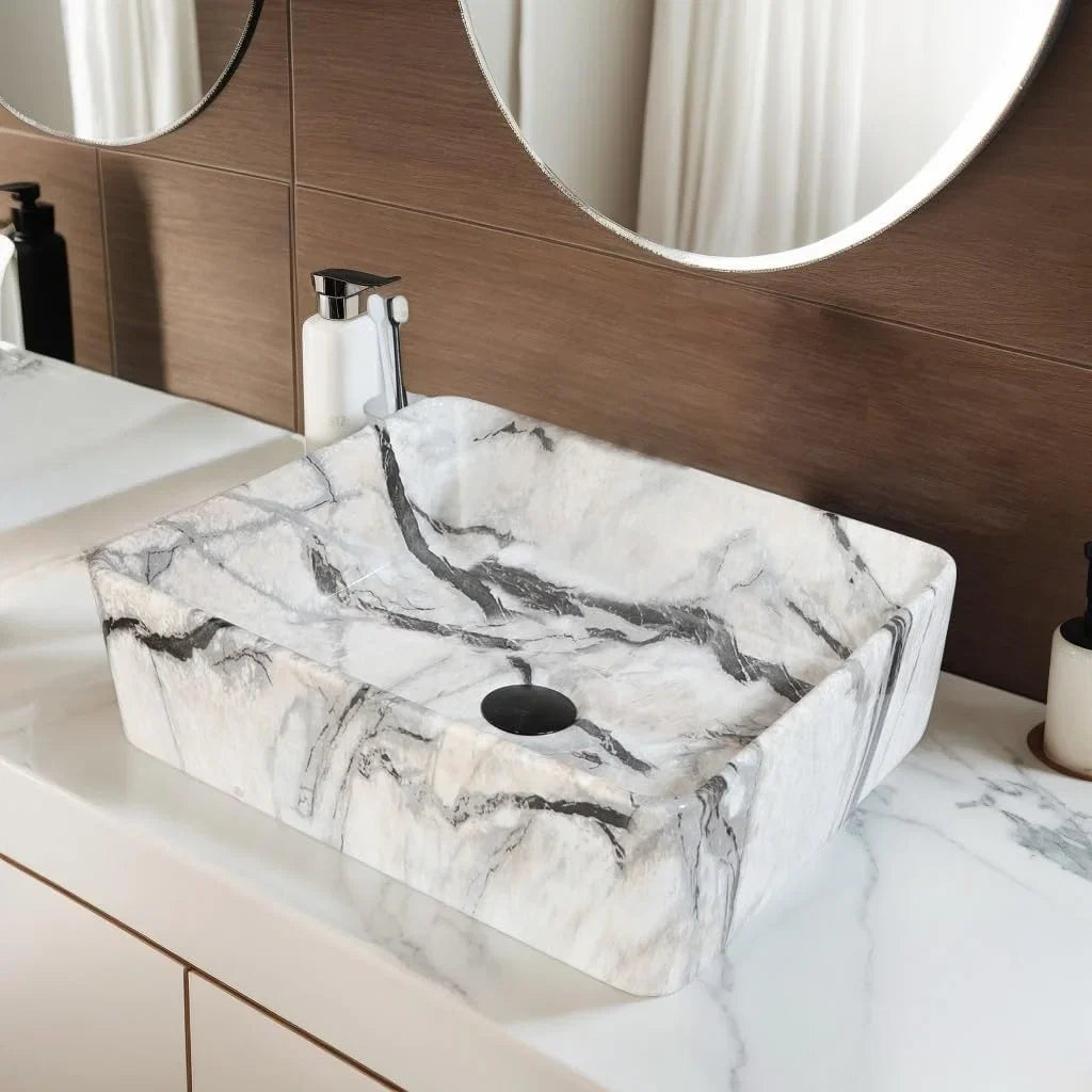 Torayvino Marble Pattern Ceramic Vessel Sink Set Matte Faucet