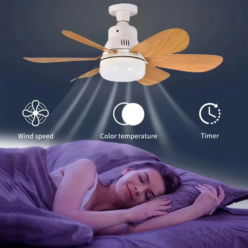 Ceiling Fan With Remote Control LED Light E27 Base