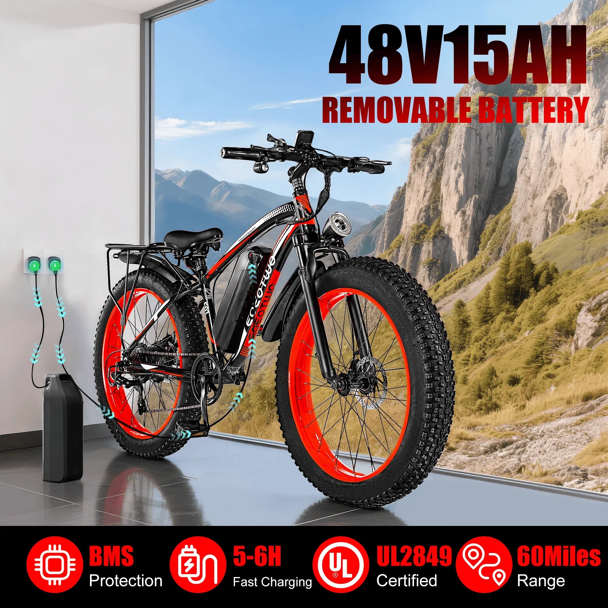 EOEOTWO E01 Electric Fat Tire Bike 1500W Peak Motor