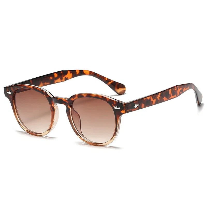 Retro Round Sunglasses Rivet Design UV400 Leopard Print