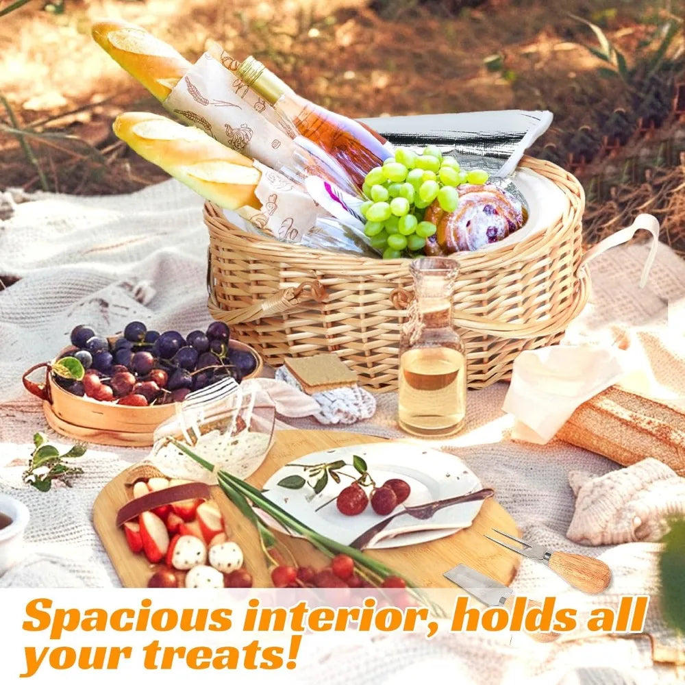 NBVCX Wicker Picnic Basket Set With Charcuterie Boards For Two
