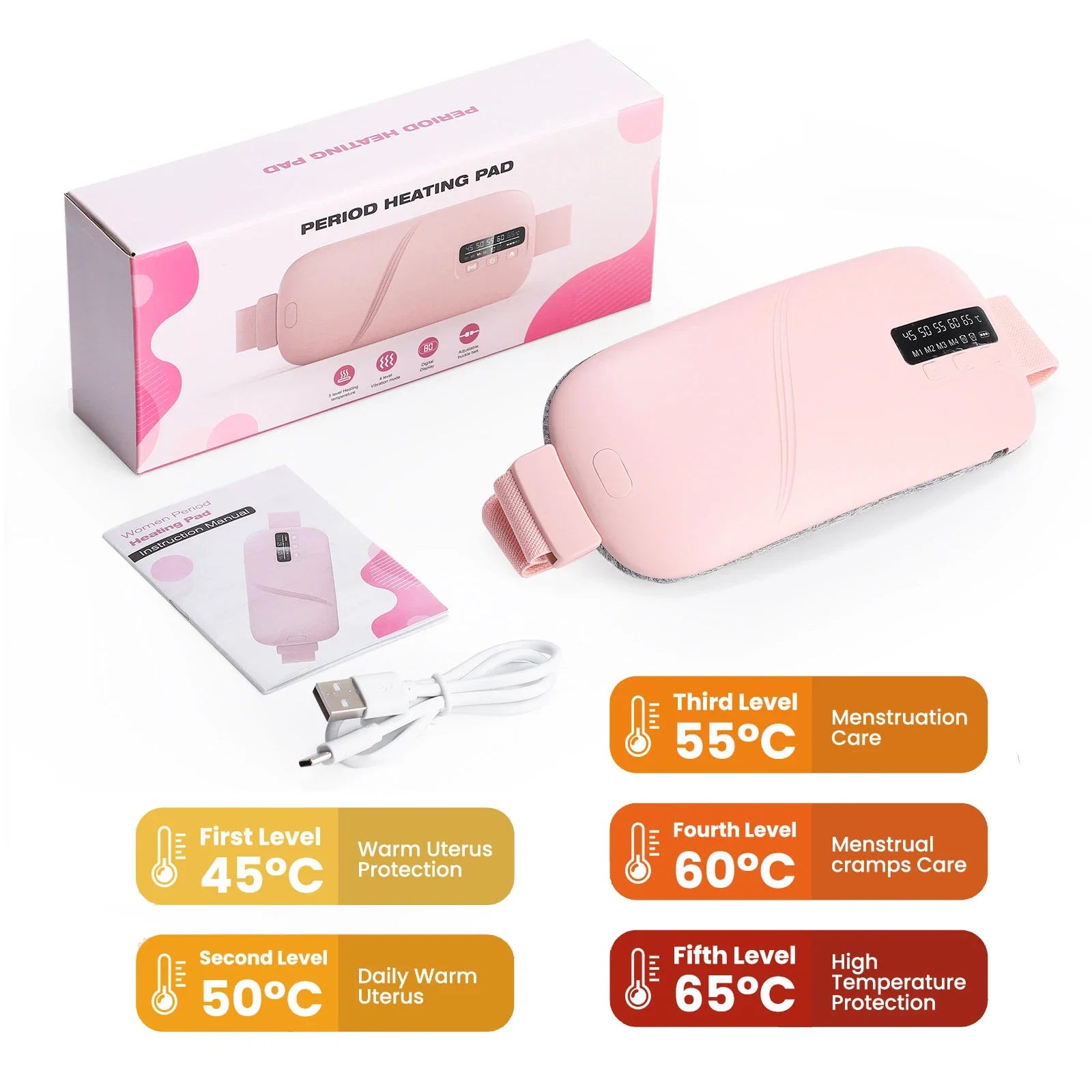 AGDOAD USB Menstrual Heating Pad With Abdominal Vibration Massager
