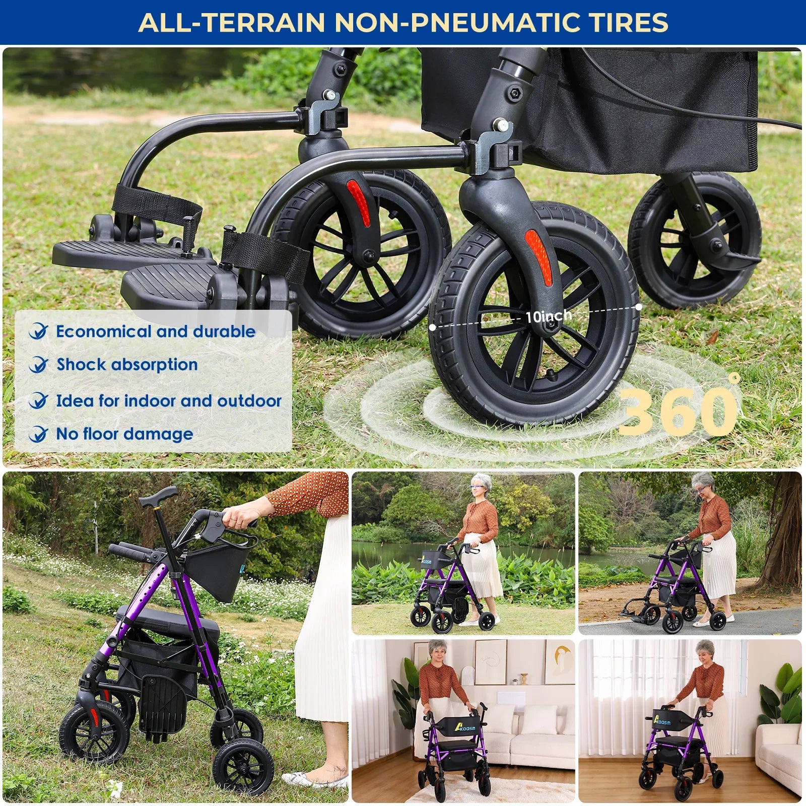 Rolling Walker Wheelchair Combo With Adjustable Seat And Handle