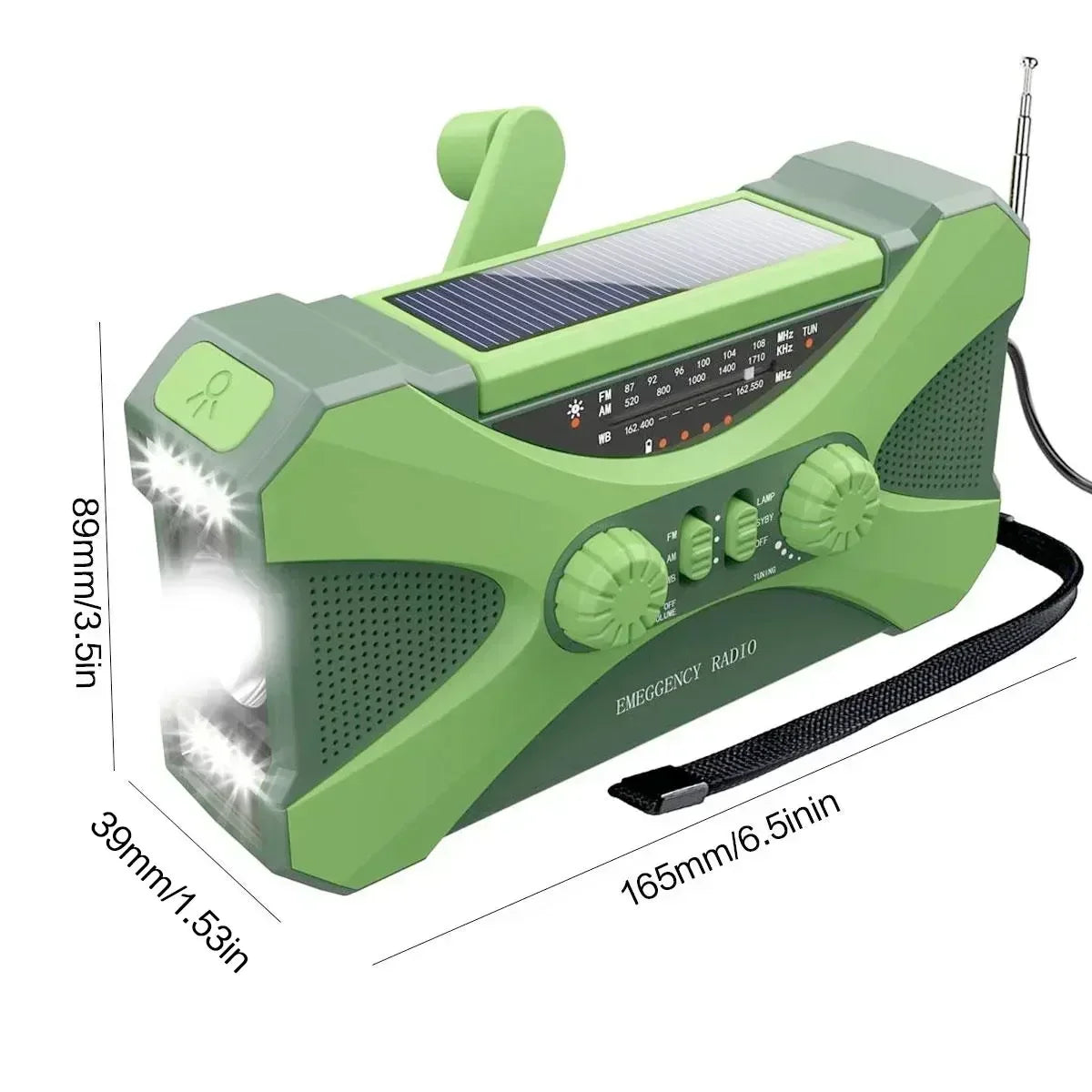 Solar Hand Crank Emergency Radio Green