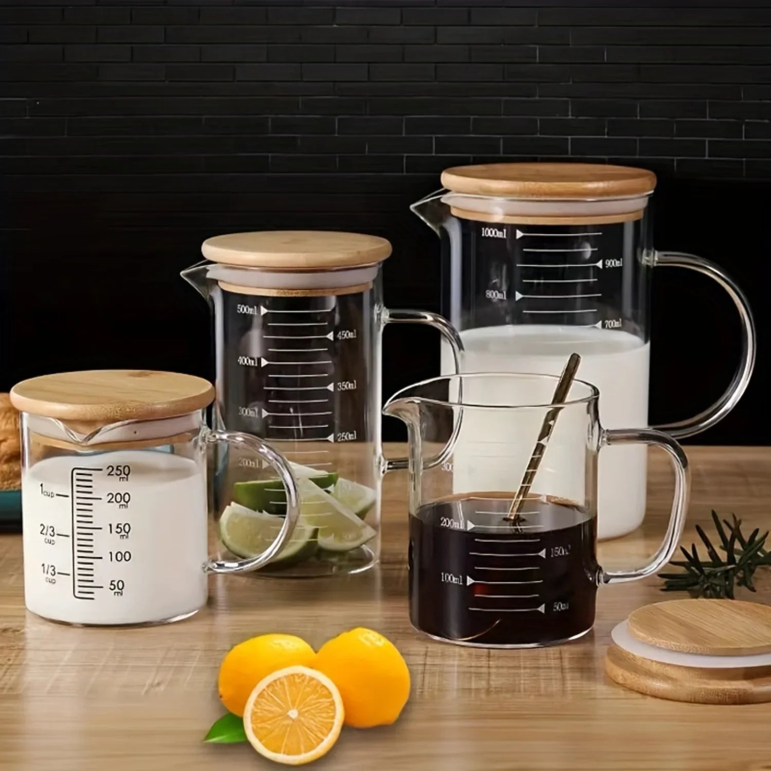 Glass Measuring Cup Jug With Lid And Insulated Handle