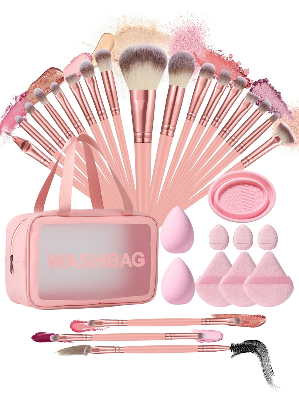 Makeup Tools Kit With Brushes Sponges Puffs And Cosmetic Bag