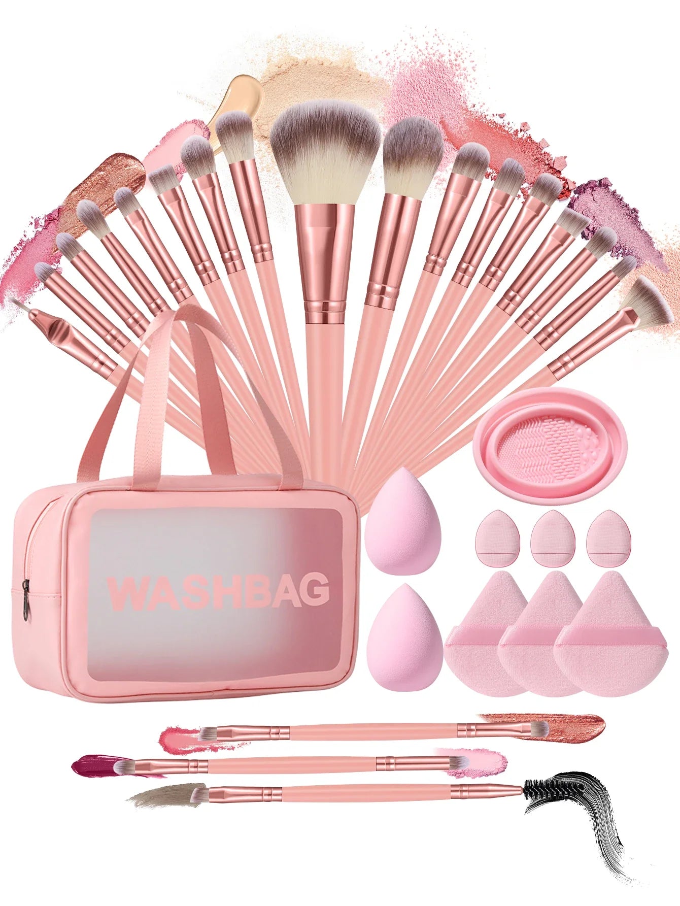 Makeup Tools Kit With Brushes Sponges Puffs And Cosmetic Bag