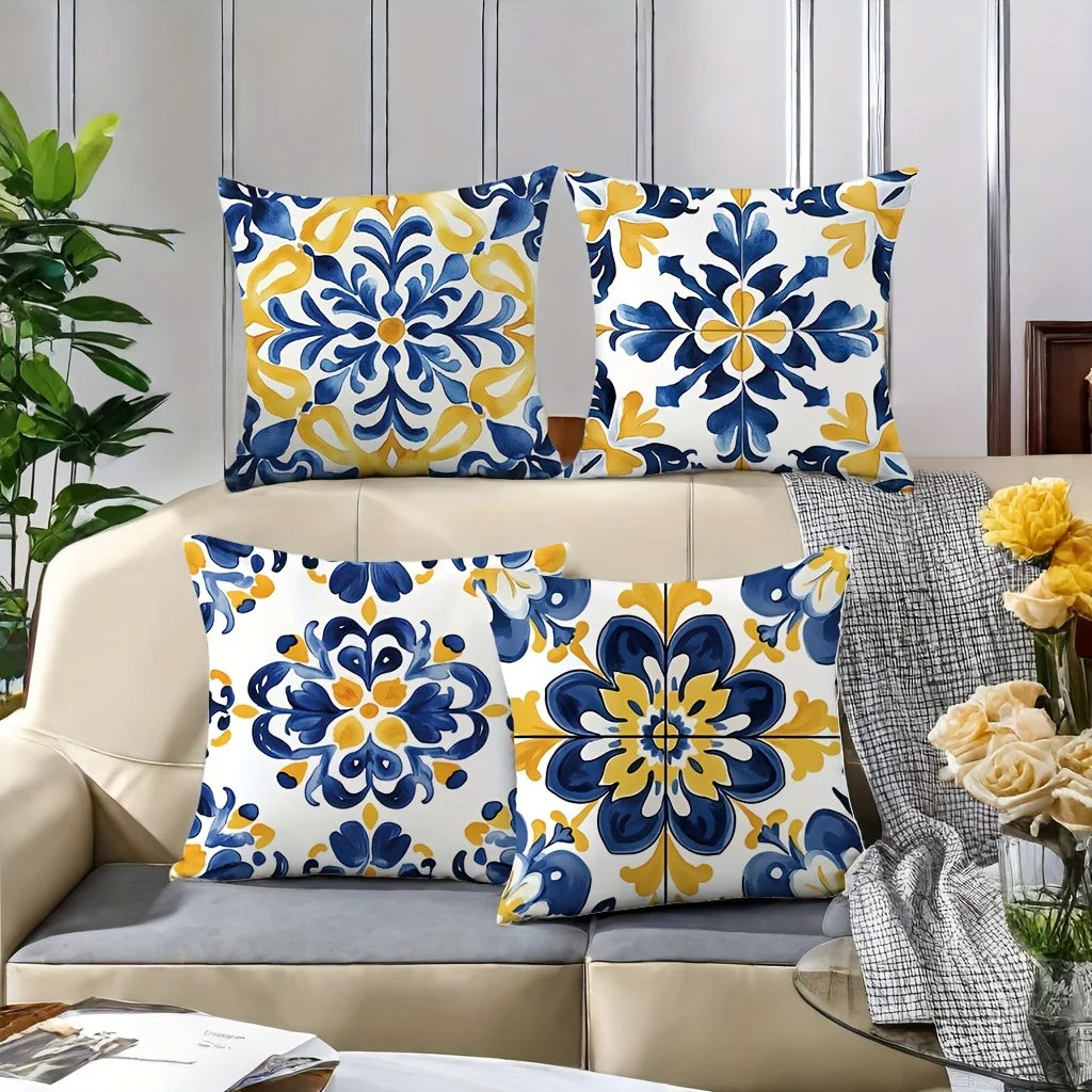 Four-Piece Tile Pattern Pillow Cover Set