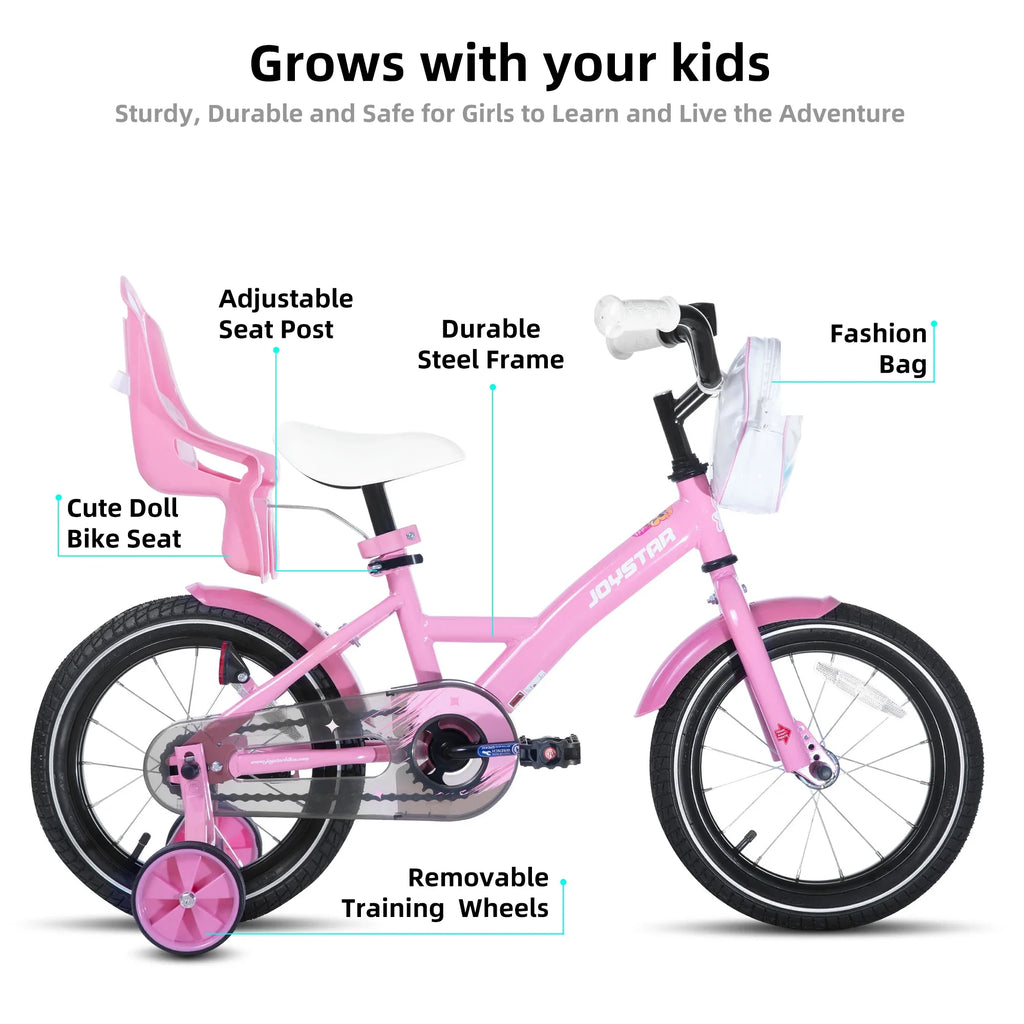 Joystar Kids Bike For Girls With Training Wheels Doll Seat