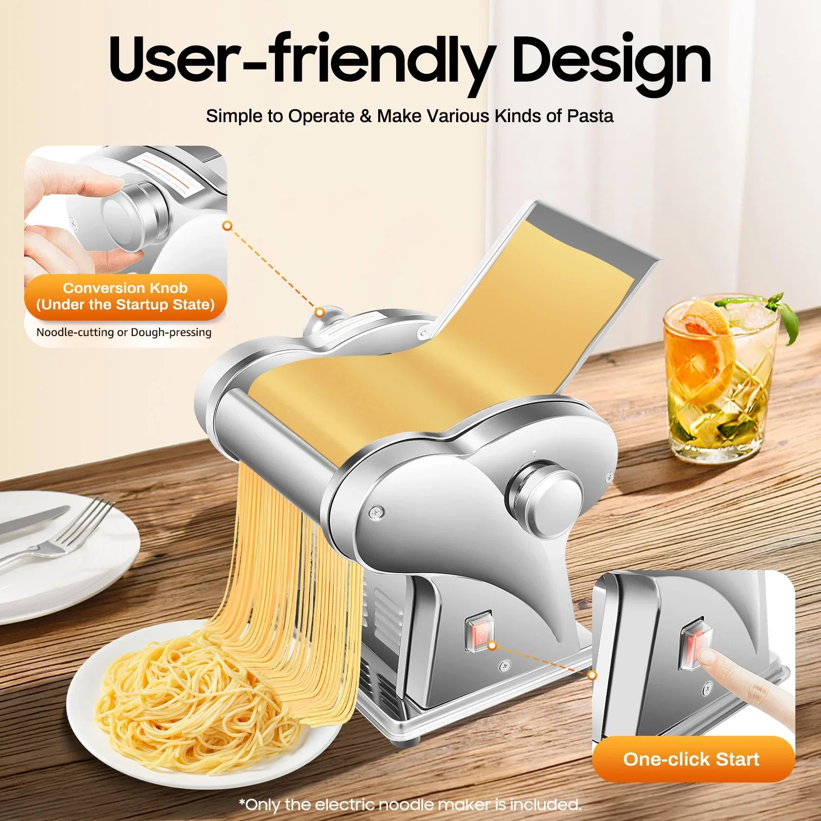 Electric Noodle Maker 135W Stainless Steel With 8-Speed Thickness Control