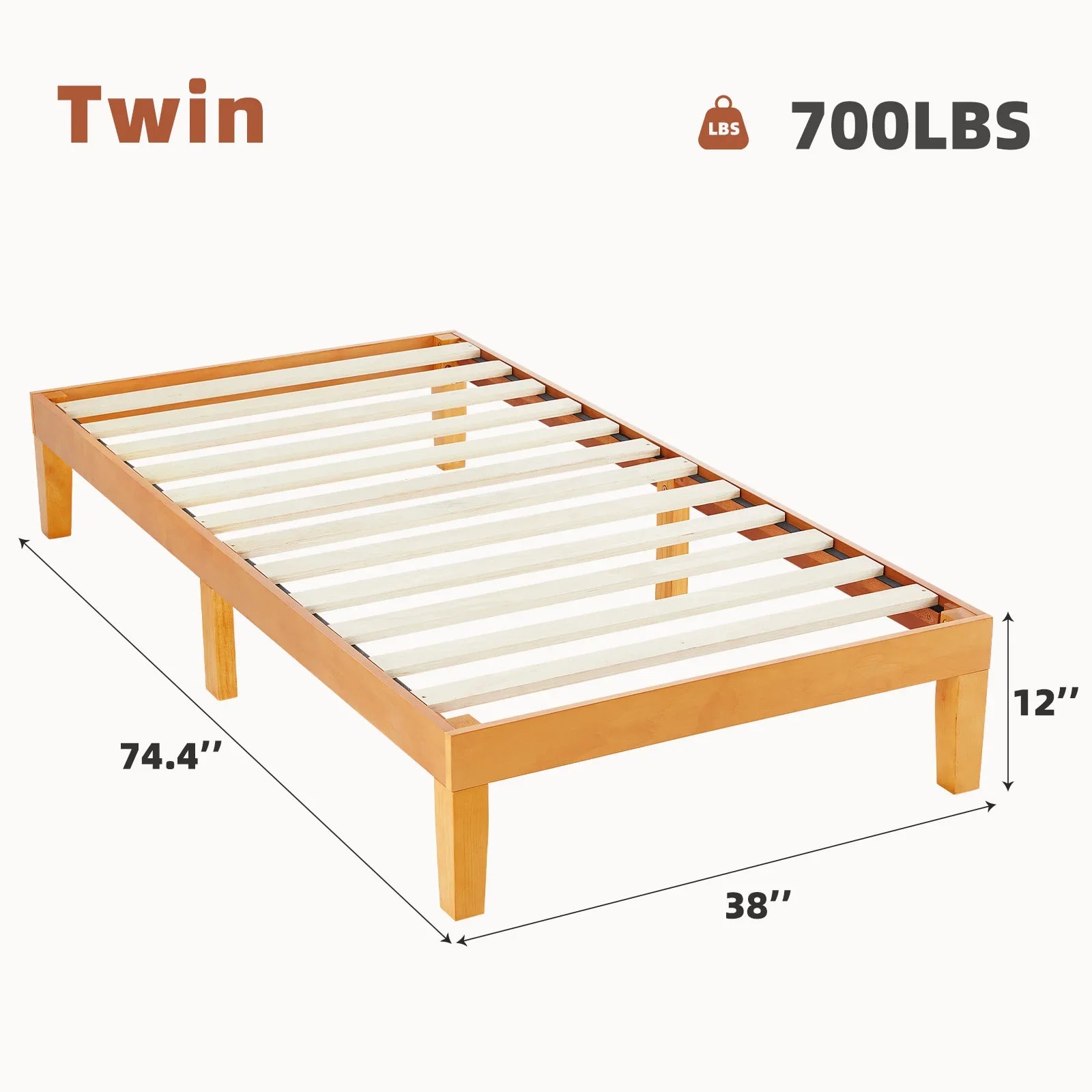 JHK Solid Wood Bed Frame With Slat Support Easy Assembly