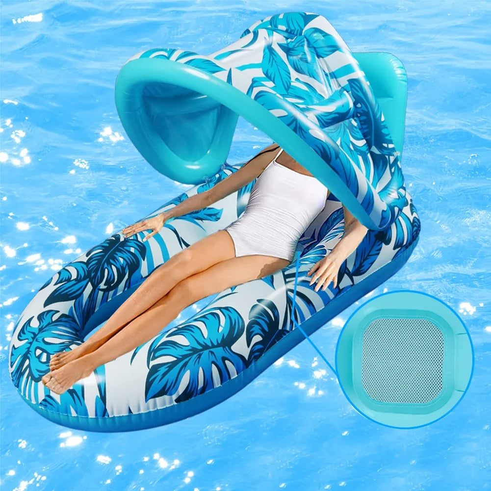 Summer Inflatable Floating Lounger Mattress With Sunshade For Pool
