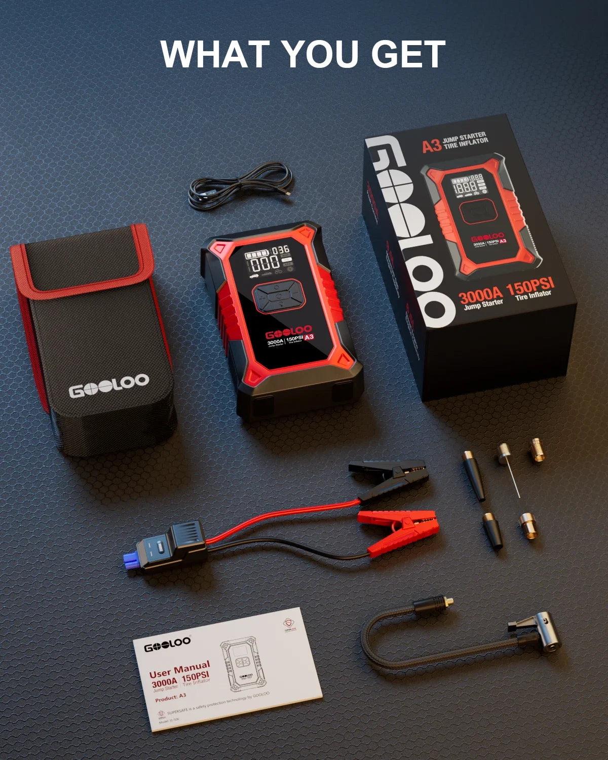 GOOLOO A3 Jump Starter With Air Compressor 3000A Car Booster