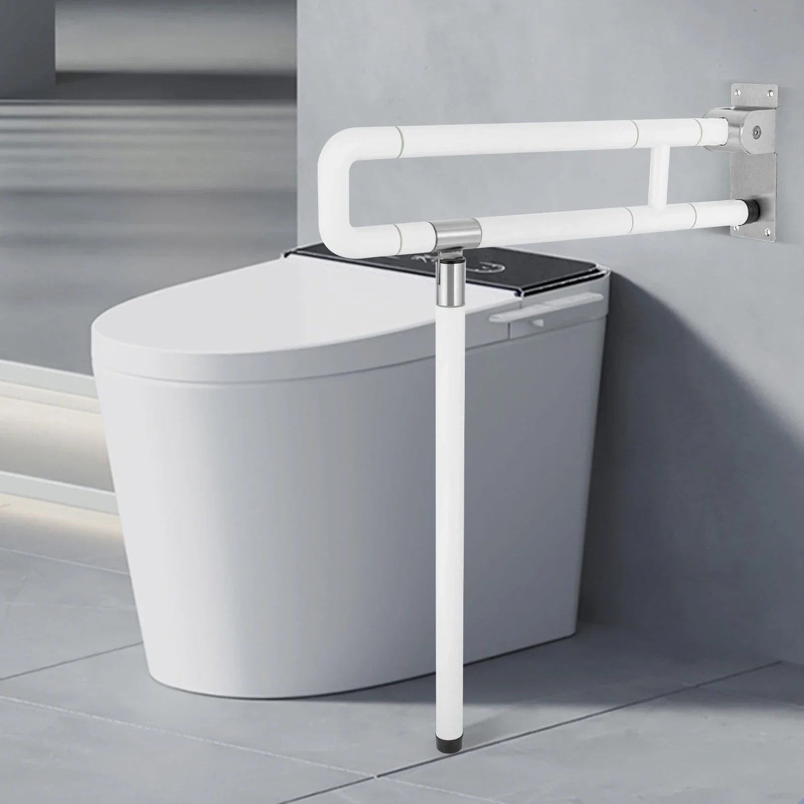 Foldable Toilet Grab Bar 100Kg Capacity ABS Stainless Steel Anti Slip Rail