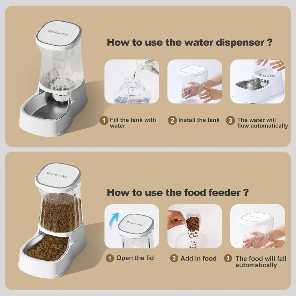 Automatic Pet Feeder And Water Dispenser Set Stainless Steel Bowls