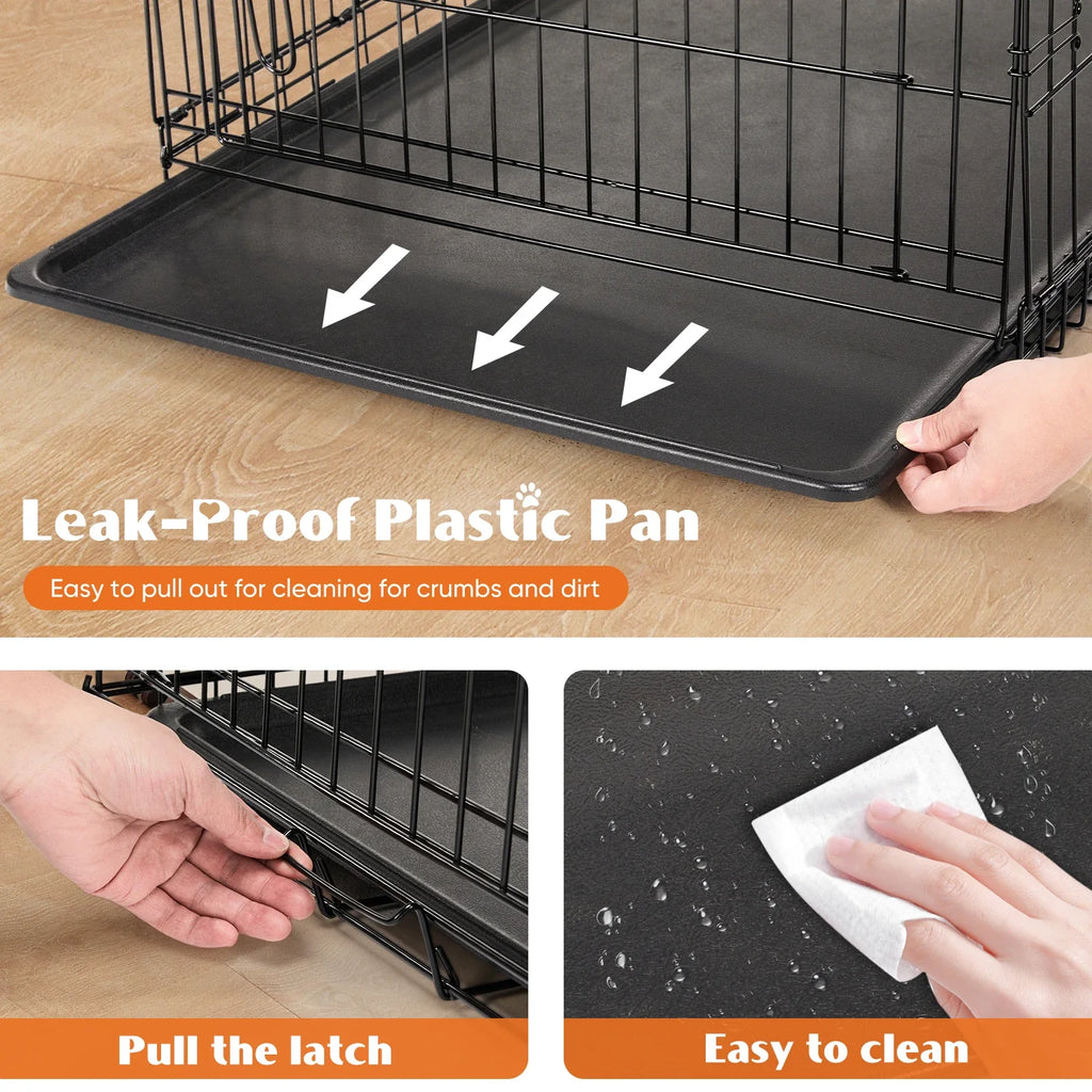 JHK Double Door Folding Dog Cage With Leakproof Pan