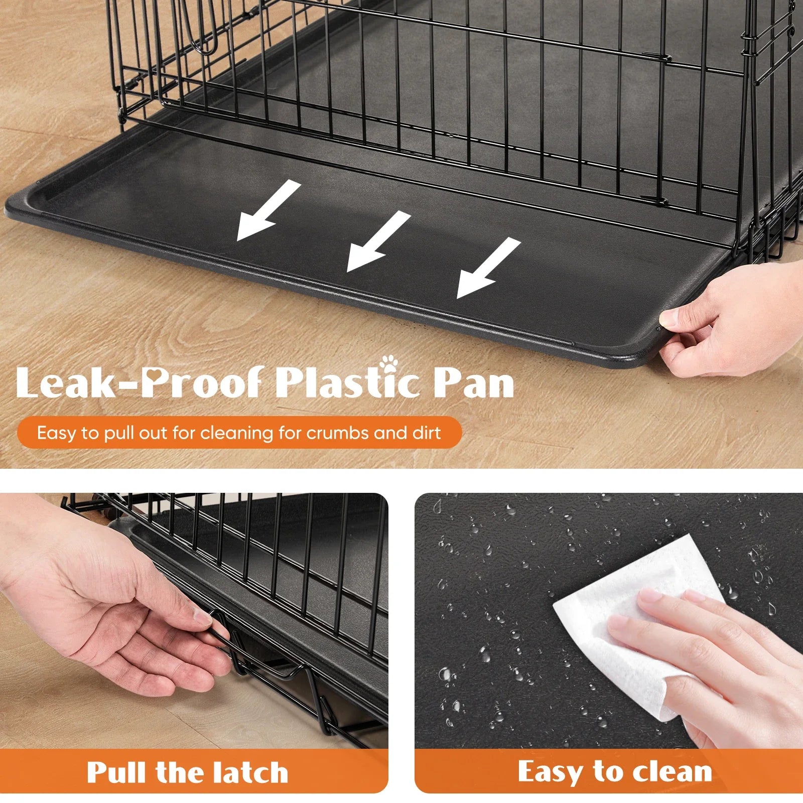 JHK Double Door Folding Dog Cage With Leakproof Pan