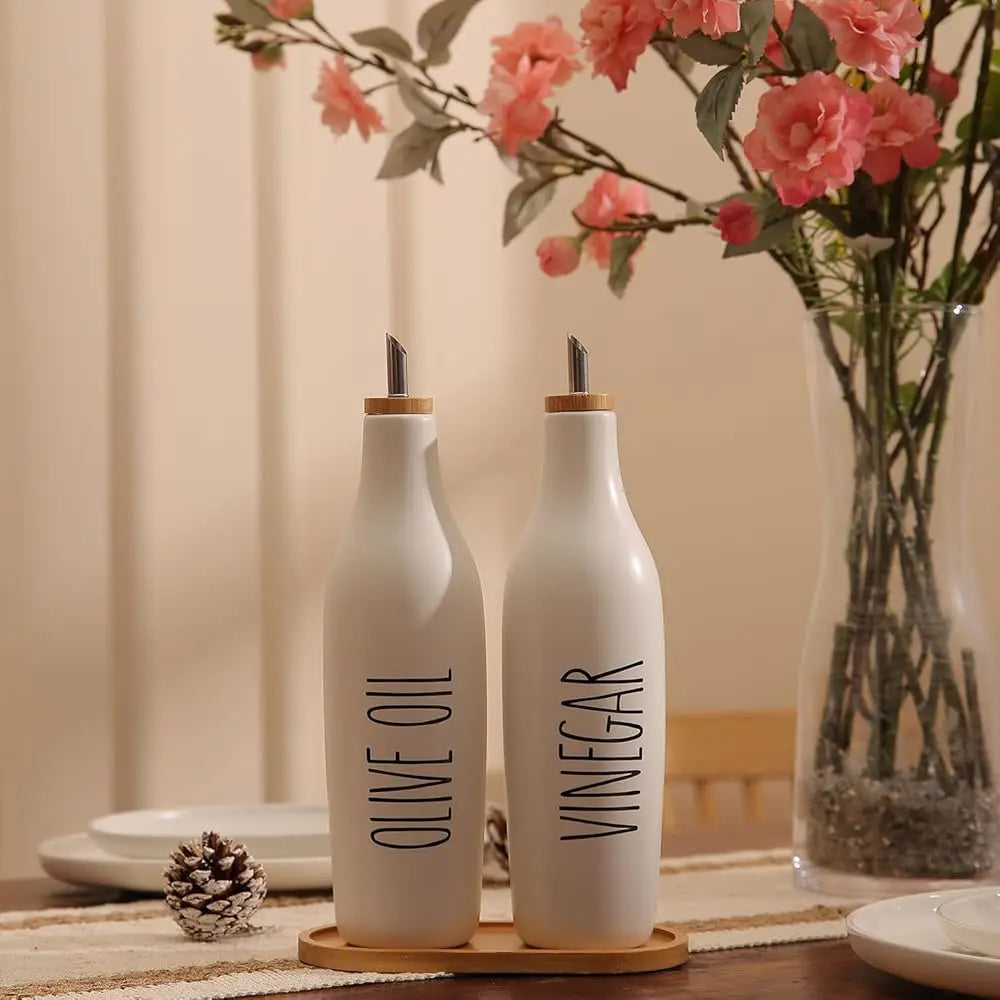 BONJEAN Olive Oil And Vinegar Dispenser Set Ceramic