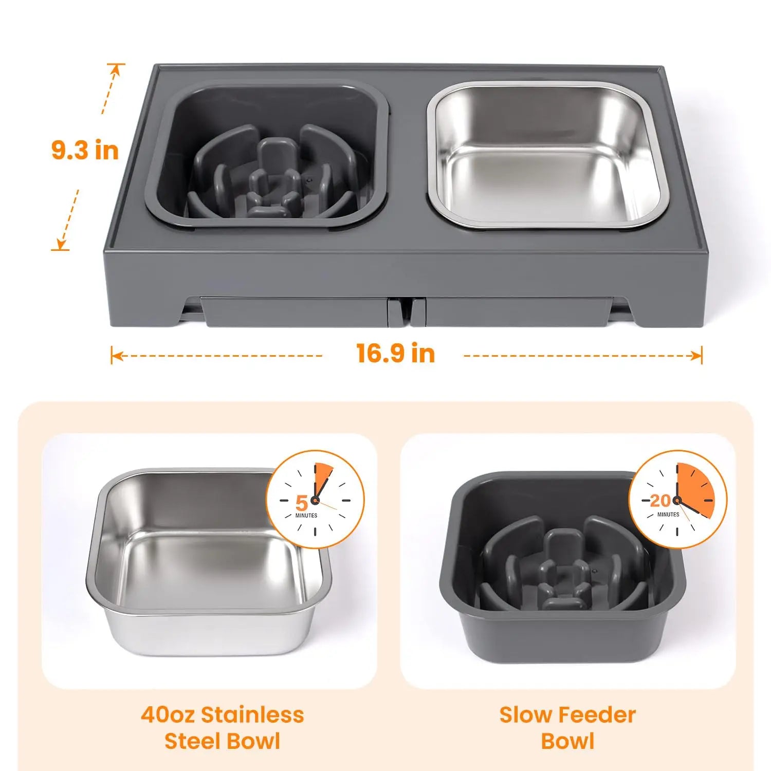 Non Slip Elevated Slow Feeder Dog Bowls With Foldable Stand