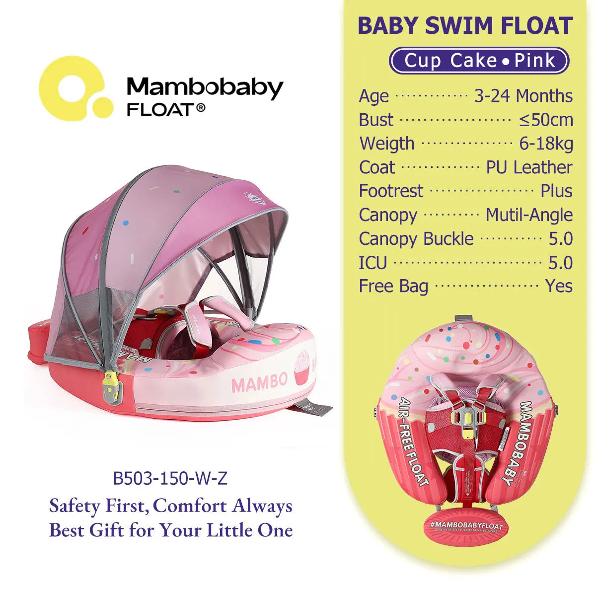 Mambobaby No Slip Safe Harness Baby Swim Float for Toddlers