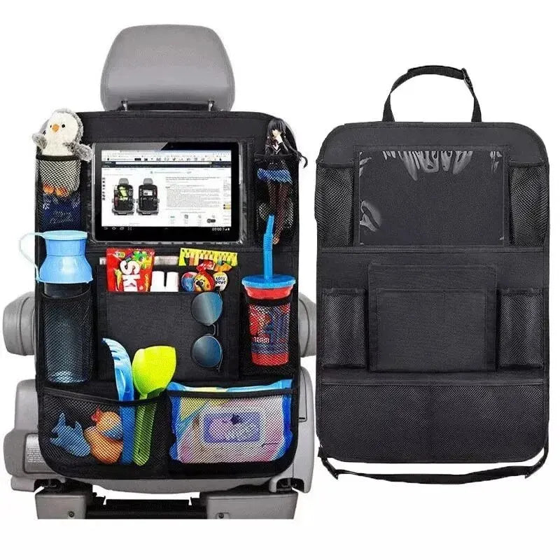 Multifunctional Car Seat Organizer – Oxford Fabric Backseat Storage Bag with Tablet Holder & Multi-Pockets for Kids