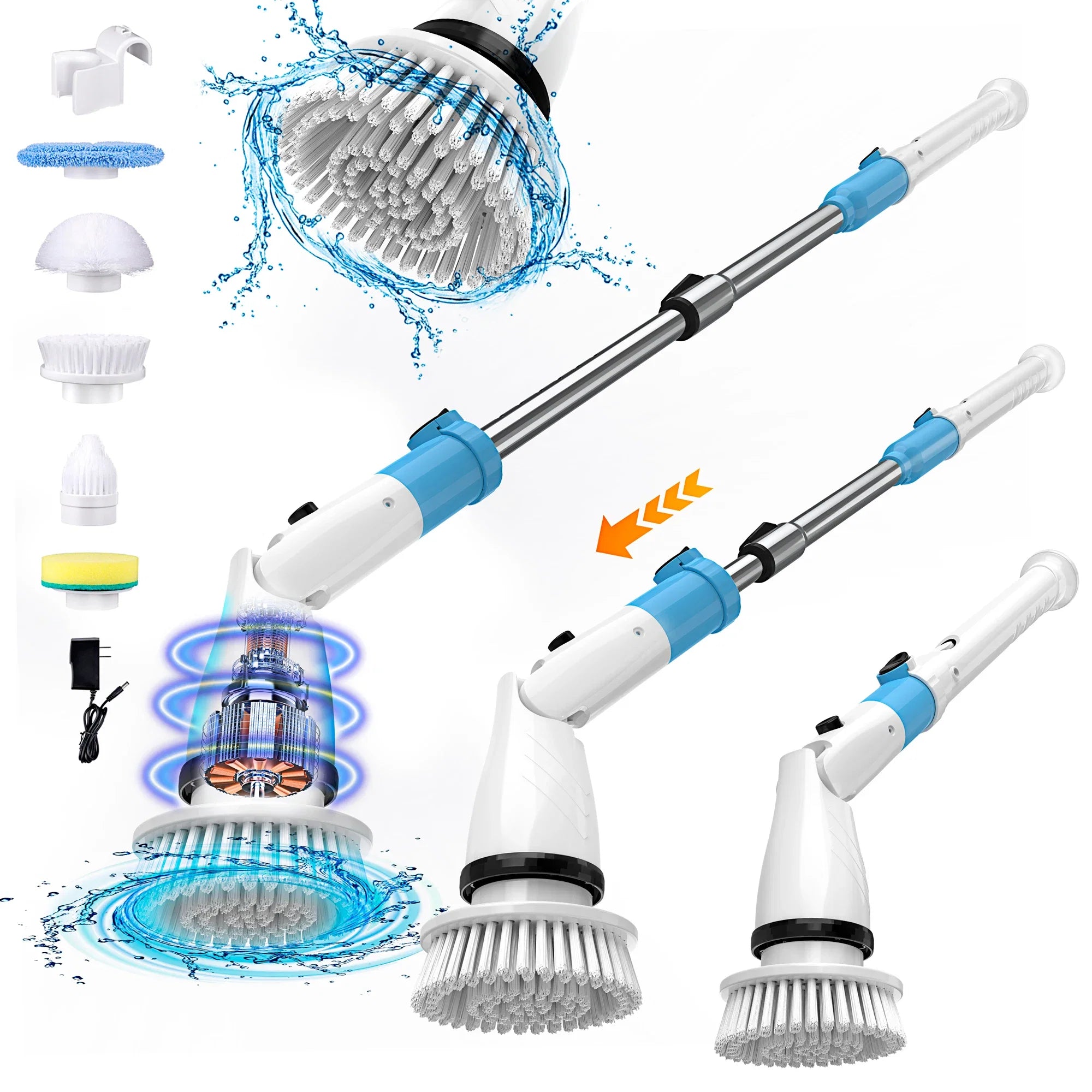 INSE Cordless Spin Scrubber 450RPM With 5 Replaceable Brushes