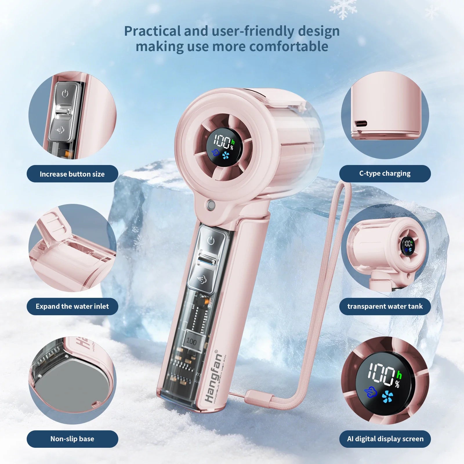 Hangfan Portable Spray Handheld Fan With USB Rechargeable Battery
